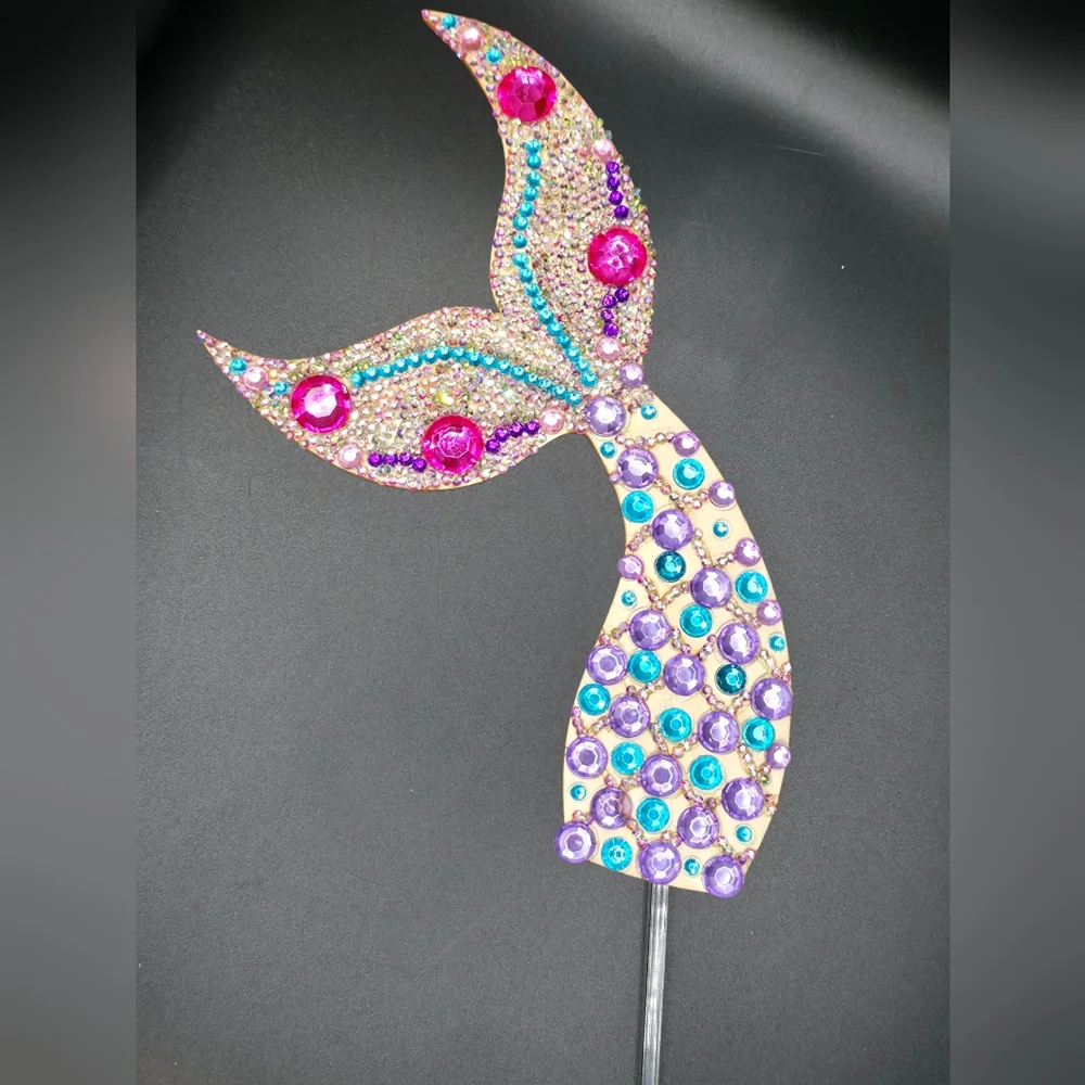 (1) Handmade 7 Inch Mermaid Tail Rhinestone Cake Topper